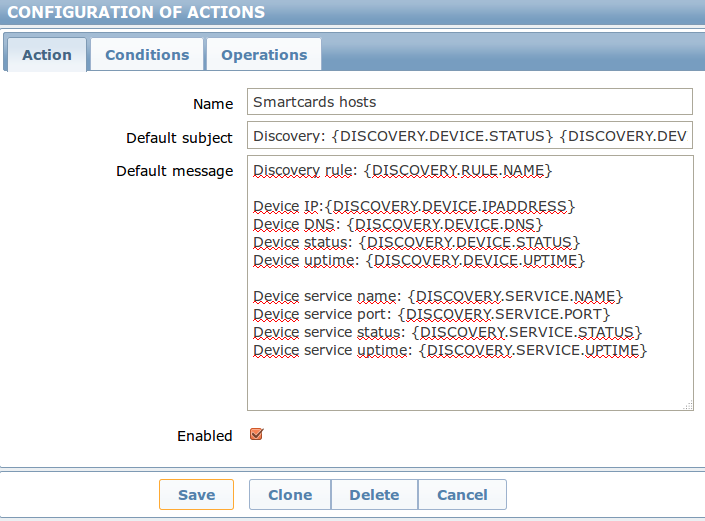 Zabbix discovery action tab1 actions