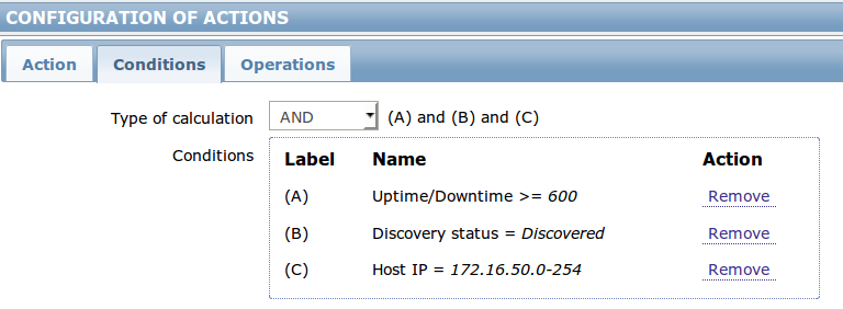 Zabbix discovery action tab2 conditions