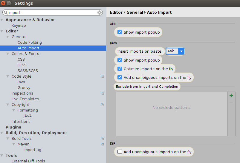 IntelliJ import settings