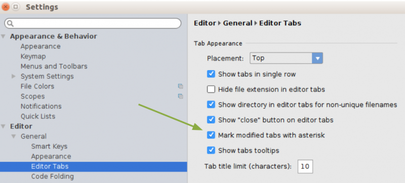 IntelliJ editor tabs settings